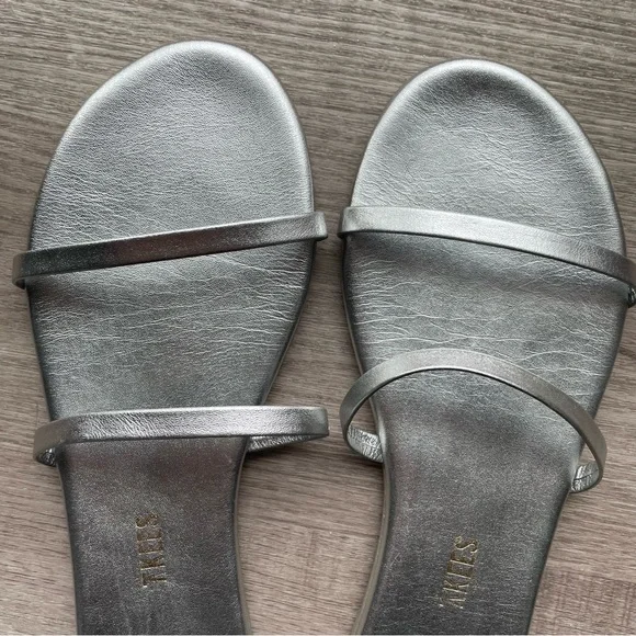 TKEES Gemma Metallic Silver Two Strap Flat Slide Sandal - Picture 9 of 14